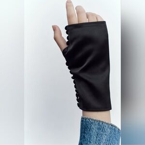Zara Black Satin Fingerless button gloves